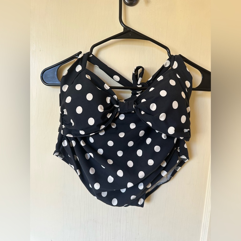 Esther Williams Two-Piece Swimsuit - Size 10, Navy/White Polka Dot